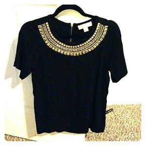 MK Michael Kors Gold Studded Short Sleeve Top